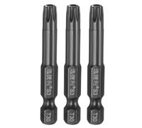 sourcing map 3pcs T30 Torx Screwdriver Bit 1/4" Hex Shank 50mm/2" Length S3 Steel Magnetic Tamper Proof Star 6 Point Head Hex Screw Driver Bits, Black