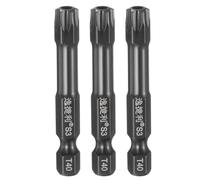 sourcing map 3pcs T40 Torx Screwdriver Bit 1/4" Hex Shank 50mm/2" Length S3 Steel Magnetic Tamper Proof Star 6 Point Head Hex Screw Driver Bits, Black