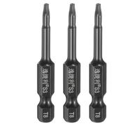 sourcing map 3pcs T8 Torx Screwdriver Bit 1/4" Hex Shank 50mm/2" Length S3 Steel Magnetic Tamper Proof Star 6 Point Head Hex Screw Driver Bits, Black