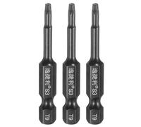 sourcing map 3pcs T9 Torx Screwdriver Bit 1/4" Hex Shank 50mm/2" Length S3 Steel Magnetic Tamper Proof Star 6 Point Head Hex Screw Driver Bits, Black