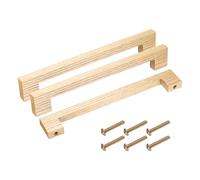 sourcing map 3Pcs Wood Drawer Pulls, 7.6 Inch Hole Center Wooden Drawer Pulls Cabinet Handles with Screws for Kitchen Dresser Wardrobes Door Cupboard, Ash Wood