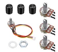 sourcing map 3Set WH148 B100K Ohm Potentiometer Kit, 3Pins Variable Resistors Single Linear Taper Rotary Potentiometer with 20cm Connector Wire Cable, Black Rotary Knobs, Nuts, and Washers