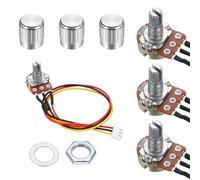sourcing map 3Set WH148 B100K Ohm Potentiometer Kit, 3Pins Variable Resistors Single Linear Taper Rotary Potentiometer with 20cm Connector Wire Cable, Silver Rotary Knobs, Nuts, and Washers