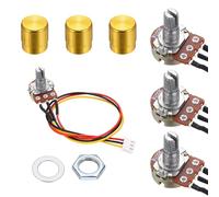 sourcing map 3Set WH148 B100K Ohm Potentiometer Kit, 3Pins Variable Resistors Single Linear Taper Rotary Potentiometer with 20cm Connector Wire Cable, Gold Rotary Knobs, Nuts, and Washers