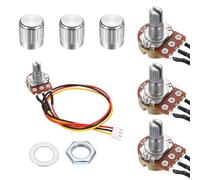 sourcing map 3Set WH148 B1M Ohm Potentiometer Kit, 3Pins Variable Resistors Single Linear Taper Rotary Potentiometer with 20cm Connector Wire Cable, Silver Rotary Knobs, Nuts, and Washers