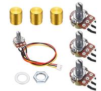 sourcing map 3Set WH148 B200K Ohm Potentiometer Kit, 3Pins Variable Resistors Single Linear Taper Rotary Potentiometer with 20cm Connector Wire Cable, Gold Rotary Knobs, Nuts, and Washers