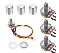 sourcing map 3Set WH148 B200K Ohm Potentiometer Kit, 3Pins Variable Resistors Single Linear Taper Rotary Potentiometer with 20cm Connector Wire Cable, Silver Rotary Knobs, Nuts, and Washers