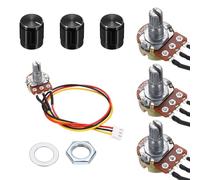 sourcing map 3Set WH148 B200K Ohm Potentiometer Kit, 3Pins Variable Resistors Single Linear Taper Rotary Potentiometer with 20cm Connector Wire Cable, Black Rotary Knobs, Nuts, and Washers