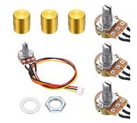 sourcing map 3Set WH148 B250K Ohm Potentiometer Kit, 3Pins Variable Resistors Single Linear Taper Rotary Potentiometer with 20cm Connector Wire Cable, Gold Rotary Knobs, Nuts, and Washers