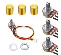 sourcing map 3Set WH148 B500K Ohm Potentiometer Kit, 3Pins Variable Resistors Single Linear Taper Rotary Potentiometer with 20cm Connector Wire Cable, Gold Rotary Knobs, Nuts, and Washers