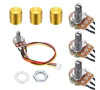 sourcing map 3Set WH148 B50K Ohm Potentiometer Kit, 3Pins Variable Resistors Single Linear Taper Rotary Potentiometer with 20cm Connector Wire Cable, Gold Rotary Knobs, Nuts, and Washers