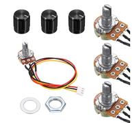 sourcing map 3Set WH148 B50K Ohm Potentiometer Kit, 3Pins Variable Resistors Single Linear Taper Rotary Potentiometer with 20cm Connector Wire Cable, Black Rotary Knobs, Nuts, and Washers