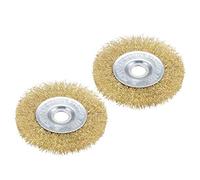 sourcing map 4-Inch Wire Wheel Brush Bench Brass Plated Crimped Steel with 5/8-Inch Arbor Hole 2 Pcs