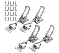 sourcing map 4 Pack 4001 Toggle Latch Clamp 304 Stainless Steel Adjustable Toggle Latches Heavy Duty Quick Release Hasp Clamps for Smoker Cabinet Lid Jig Trunk Case, Silver