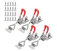 sourcing map 4 Pack 4001 Toggle Latch Clamp 304 Stainless Steel Adjustable Toggle Latches with Lock Hole and Leather Heavy Duty Quick Release Hasp Clamp for Smoker Cabinet Lid Jig Trunk, Silver