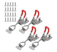 sourcing map 4 Pack 4002 Toggle Latch Clamp 304 Stainless Steel Adjustable Toggle Latches with Lock Hole and Leather Heavy Duty Quick Release Hasp Clamp for Smoker Cabinet Lid Jig Trunk, Silver