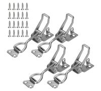 sourcing map 4 Pack 4002 Toggle Latch Clamp 304 Stainless Steel Adjustable Toggle Latches with Lock Hole Heavy Duty Quick Release Hasp Clamps for Smoker Cabinet Lid Jig Trunk Case, Silver