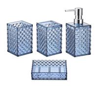 sourcing map 4 Pack Bathroom Accessories Set, PS Soap Dispenser and Toothbrush Holder, Cup, Soap Dish, for Bathroom Counter Sink, Blue