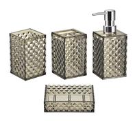 sourcing map 4 Pack Bathroom Accessories Set, PS Soap Dispenser and Toothbrush Holder, Cup, Soap Dish, for Bathroom Counter Sink, Dark Brown