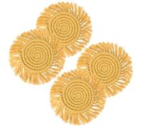 sourcing map 4 Pack Coasters for Drinks Absorbent, 4.5" Macrame Cotton Coaster Set with Tassels, Heat Resistant Farmhouse Drink Coaster for Mugs Cups Coffee Table, Yellow