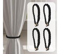 sourcing map 4 Pack Magnetic Curtain Tiebacks, 50.5cm/20" Hand-woven Window Curtain Holders Drapery Holdback Decorative Tie Backs for Home Office Decor, Black