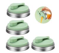 sourcing map 4 Pack Silicone Wide Mouth Mason Jar Lids, 91mm Regular Mouth Mason Jar Lids with Straw Hole and Stopper Thickened Leak Proof Canning Covers for Drinking Food Storage, Green