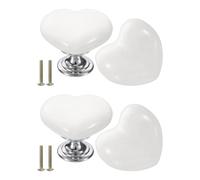 sourcing map 4 Packs Ceramic Drawer Knobs, Heart-Shaped Dresser Pulls, Decorative Drawer Knobs with M4 x 25mm Screw for Cupboard Wardrobe, White/Silver