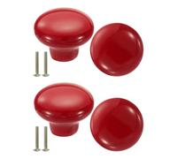 sourcing map 4 Packs Ceramic Drawer Knobs, Round Dresser Pulls, Decorative Drawer Knobs with M4 x 25mm Screw for Cupboard Wardrobe, Red