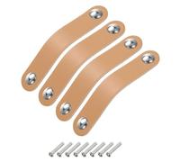 sourcing map 4 Packs Leather Drawer Pulls, Double Hole Leather Drawer Knobs Furniture Dresser Handles Pulls with Screws for Dressers Drawers Closet Cupboard, Beige/Silver(Hole Spacing:96mm)