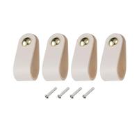 sourcing map 4 Packs Leather Drawer Pulls, Single Hole Leather Drawer Knobs Furniture Dresser Handles Pulls with Screws for Dressers Drawers Closet Kitchen Cupboard, Cream/Gold