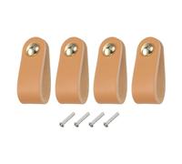 sourcing map 4 Packs Leather Drawer Pulls, Single Hole Leather Drawer Knobs Furniture Dresser Handles Pulls with Screws for Dressers Drawers Closet Kitchen Cupboard, Beige/Gold