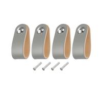 sourcing map 4 Packs Leather Drawer Pulls, Single Hole Leather Drawer Knobs Furniture Dresser Handles Pulls with Screws for Dressers Drawers Closet Kitchen Cupboard, Grey/Silver