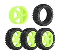 sourcing map 4-Pair High-Grip RC Car Tire & Wheel Set for 1/10 Scale Off-Road Cars - Soft Rubber Tyres with 12mm Hubs, Black/Green