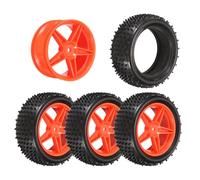 sourcing map 4-Pair High-Grip RC Car Tire & Wheel Set for 1/10 Scale Off-Road Cars - Soft Rubber Tyres with 12mm Hubs, Black/Red