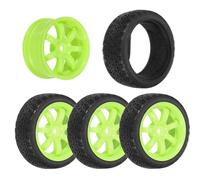 sourcing map 4-Pair High-Grip RC Car Tire & Wheel Set for 1/10 Scale On-Road Touring Racing Cars - Soft Rubber Tyres with 12mm Hubs, Green
