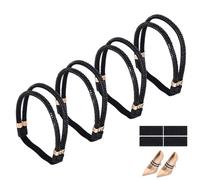 sourcing map 4 Pairs High Heels Shoe Straps, Rhinestone Elastic Shoe Straps Heels Detachable Ankle Straps Replacement Shoelace Crystal for Women Loose Slippers Sandals, Black