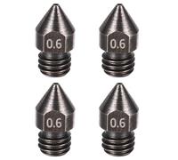 sourcing map 4 Pcs 0.6mm 3D Printer Extruder Nozzles for MK8 1.75mm Filament Hardened Steel Print Head High Speed Temperature Packed Wear Resistance Nozzle (13x6mm)