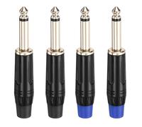 sourcing map 4 Pcs 1/4" Audio TS Plug, 6.35mm Mono Male Plug Cable Connector, TS Male Audio Cable Adapter for Speaker, Microphone, Guitar, 3.15" Black&Blue