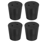 sourcing map 4 Pcs 2-Hole Rubber Stopper, Tapered Lab Seal Tube Stopper Plug for Test Tube Flasks Glass Containers Industry and Laboratories, 24x18x25mm Black