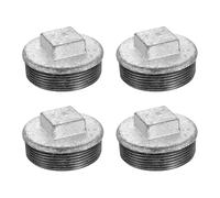 sourcing map 4 Pcs 2" Male Pipe Plug Fittings, Square Head Malleable Cast Iron Pipe Fitting End Caps for Plumbing Water Line Decor Furniture, Silver