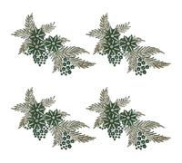 sourcing map 4 Pcs(2 Pairs) Flower Sequin Applique with Rhinestone Bead, 3D Embroidery Patch Sewing Addition Embellishments for Wedding Bridal Dress Clothes DIY Crafts Decor, Dark Green