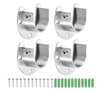sourcing map 4 Pcs 32mm / 1-1/4" Inch Closet Rod Bracket Stainless Steel U-Shaped Rod Socket Flange Closet Rod Holder for Closet Rod, Silver