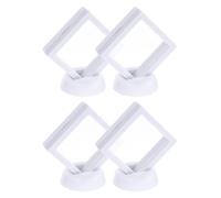sourcing map 4 Pcs 3D Floating Display Case, 2.76 x 2.76 Inch Floating Frame Display Holder Stand, Transparent PE Jewelry Storage Box, White