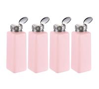 sourcing map 4 PCS 500ML(17oz) Push Down Alcohol Dispenser Pump Liquid Press Empty Bottles Refillable Container for Acetone Cleanser Nail Polish Remover Pink