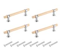sourcing map 4 Pcs Adjustable Wood Drawer Pulls T Bar 96mm/3.8" Hole Center Dresser Drawer Knobs Double Hole Furniture Pull Handles with Screws for Home Kitchen Room, Wood/Silver