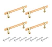 sourcing map 4 Pcs Adjustable Wood Drawer Pulls T Bar 96mm/3.8" Hole Center Dresser Drawer Knobs Double Hole Furniture Pull Handles with Screws for Home Kitchen Room, Wood/Gold