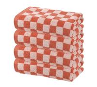 sourcing map 4 Pcs Bathroom Hand Towels Red Soft Absorbent Face Towels Cotton Wash Cloths 13 x 29 Inch Kitchen Hand Towels for Bathroom Gym Drying Hand Face Hair (Checkered Pattern)