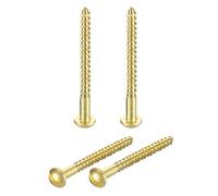 sourcing map 4 Pcs Brass Screws, M5 x 60mm Solid Slotted Round Head Self-Tapping Wood Screw Fasteners for Woodworking Furniture Repair Photo Frame Drywall Home Appliances, Gold