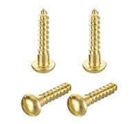 sourcing map 4 Pcs Brass Screws, M6 x 30mm Solid Slotted Round Head Self-Tapping Wood Screw Fasteners for Woodworking Furniture Repair Photo Frame Drywall Home Appliances, Gold