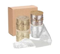 sourcing map 4 Pcs Chiffon Ribbon, 1" x5 Yard Silk Ribbon, Champagne Silver Brown Cream Glitter Fabric Ribbon Handmade Fringe Frayed Ribbon for Flower Bouquet Gift Wrapping DIY Craft Wedding